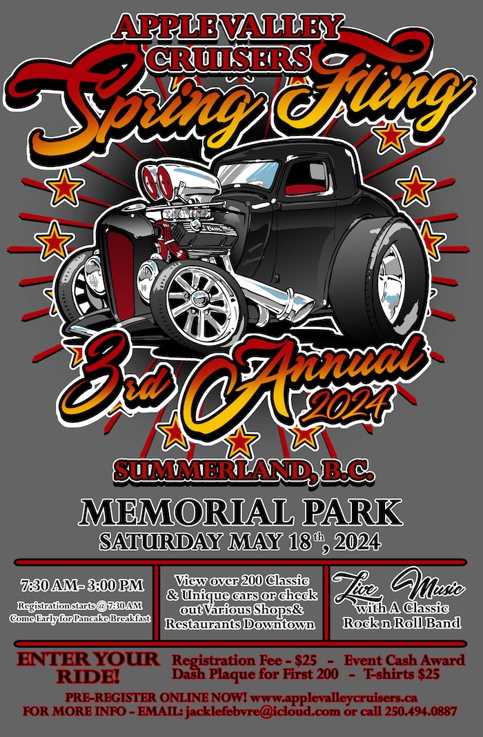 Poster for 3rd Annual Spring Fling, Memorial Park in Summerland, May 18th 2024.