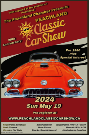 Poster for 25th Peachland Classic Car Show, May 19th 2024